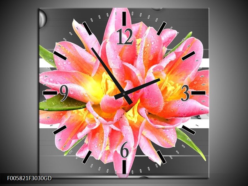 Wandklok op Glas Modern | Kleur: Roze, Grijs | F005821CGD