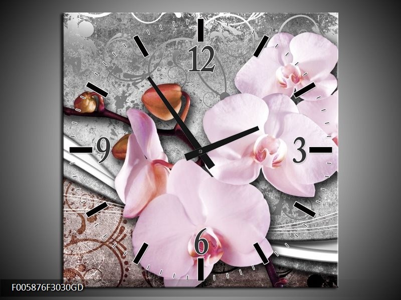 Wandklok op Glas Orchidee | Kleur: Roze, Grijs | F005876CGD
