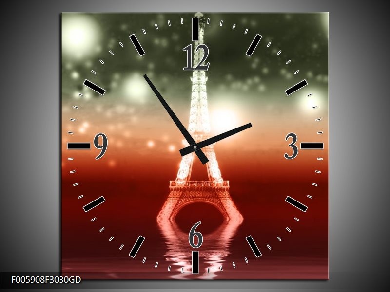 Wandklok op Glas Eiffeltoren | Kleur: Rood, Grijs | F005908CGD