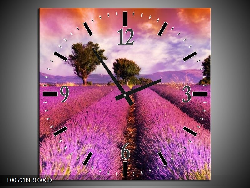 Wandklok op Glas Landschap | Roze, Oranje, Grijs | F005918CGD