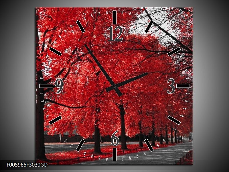 Wandklok op Glas Bomen | Rood, Grijs, Wit | F005966CGD