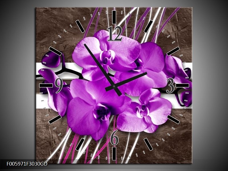 Wandklok op Glas Orchidee | Paars, Grijs, Wit | F005971CGD