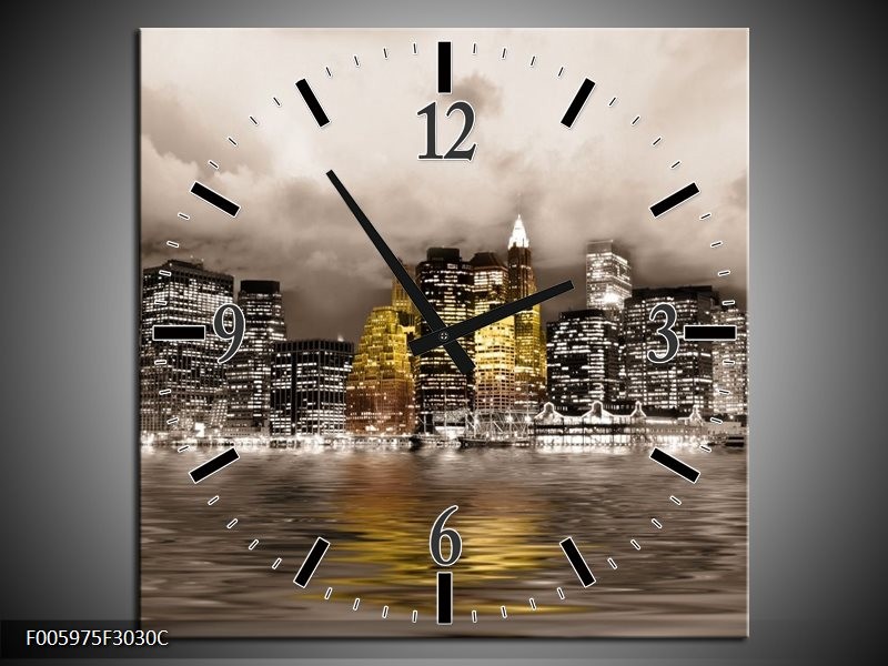 Wandklok op Canvas Stad | Geel, Grijs, Wit | F005975C