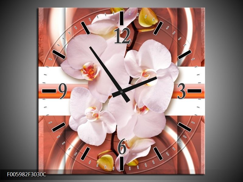 Wandklok op Canvas Orchidee | Kleur: Wit, Rood | F005982C