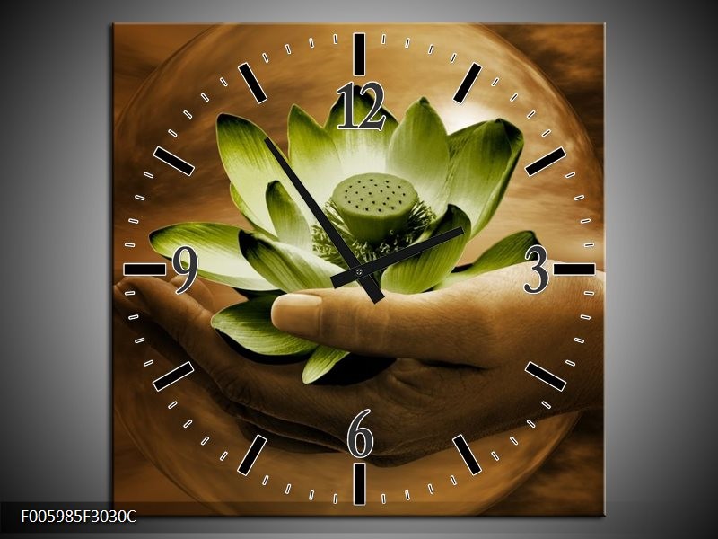 Wandklok op Canvas Bloem | Kleur: Groen, Bruin | F005985C