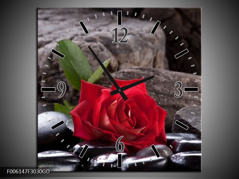 Wandklok op Glas Roos | Kleur: Rood, Zwart | F006147CGD