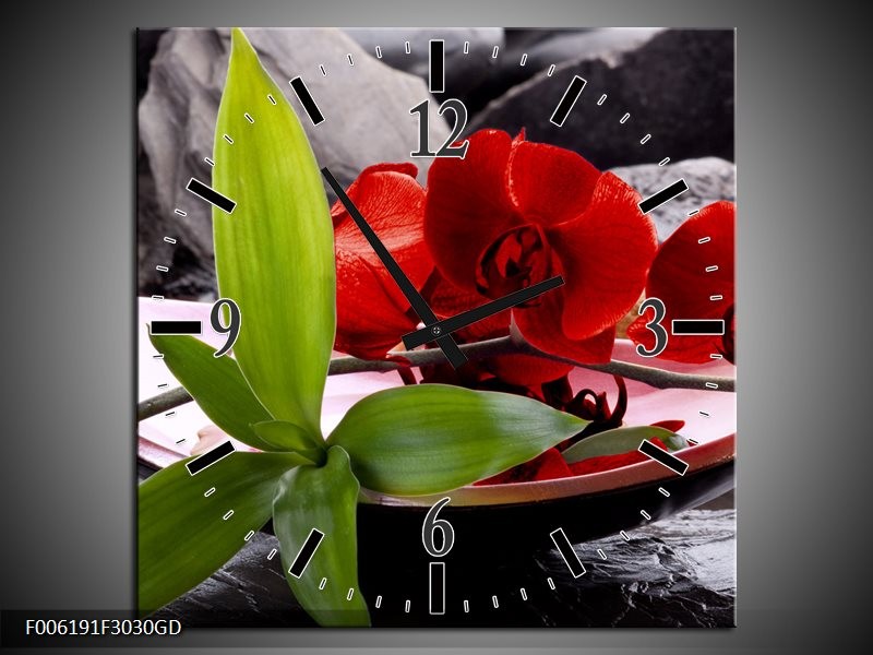 Wandklok op Glas Orchidee | Kleur: Rood, Groen, Grijs | F006191CGD