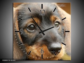 Wandklok op Canvas Hond | Kleur: Grijs, Zwart, Bruin | F000073C