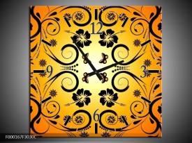 Wandklok op Canvas Abstract | Kleur: Zwart, Geel, Oranje | F000167C