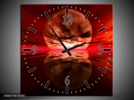 Wandklok op Canvas Maan | Kleur: Rood, Zwart, Bruin | F000176C