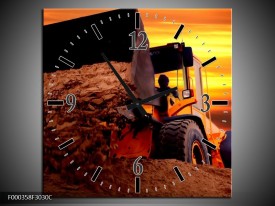 Wandklok op Canvas Tractor | Kleur: Bruin, Geel, Oranje | F000358C