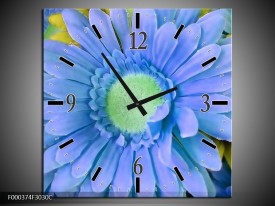 Wandklok op Canvas Gerbera | Kleur: Blauw, Geel, Groen | F000374C