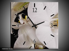 Wandklok op Canvas Orchidee | Kleur: Wit, Zwart, Geel | F000406C