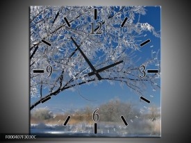 Wandklok op Canvas Boom | Kleur: Blauw, Wit, Grijs | F000407C