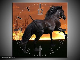 Wandklok op Canvas Paard | Kleur: Zwart, Geel, Bruin | F000487C