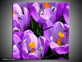 Wandklok op Canvas Krokus | Kleur: Paars, Geel, Groen | F000497C