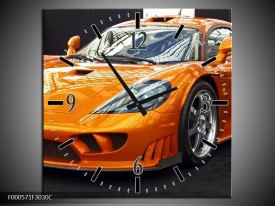 Wandklok op Canvas Auto | Kleur: Oranje, Grijs, Wit | F000571C