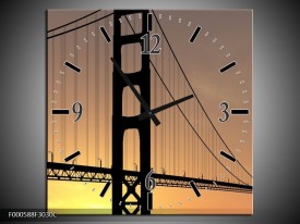 Wandklok op Canvas Bruggen | Kleur: Zwart, Geel, Bruin | F000588C