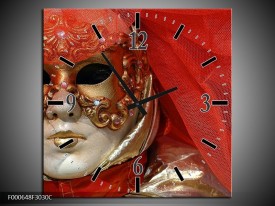 Wandklok op Canvas Masker | Kleur: Rood, Goud, Zwart | F000648C