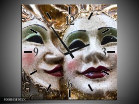 Wandklok op Canvas Masker | Kleur: Wit, Goud, Zwart | F000675C