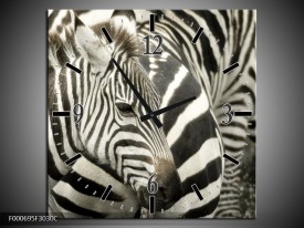 Wandklok op Canvas Zebra | Kleur: Zwart, Wit, Grijs | F000695C