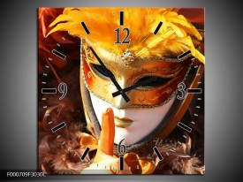 Wandklok op Canvas Masker | Kleur: Geel, Oranje, Wit | F000709C