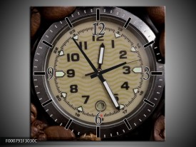 Wandklok op Canvas Klok | Kleur: Bruin, Zilver, Wit | F000791C