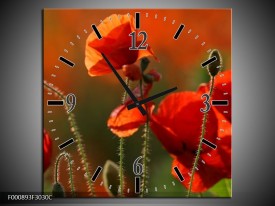 Wandklok op Canvas Klaproos | Kleur: Rood, Groen | F000893C