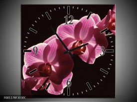 Wandklok op Canvas Orchidee | Kleur: Paars, Wit, Zwart | F001178C