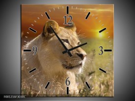 Wandklok op Canvas Leeuw | Kleur: Geel, Oranje, Creme | F001216C