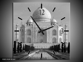 Wandklok op Canvas Taj Mahal | Kleur: Grijs, Zwart, Wit | F001769C