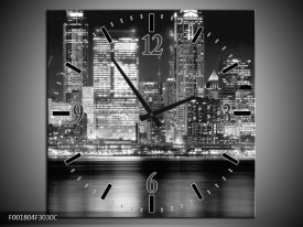 Wandklok op Canvas New York | Kleur: Grijs, Zwart, Wit | F001804C