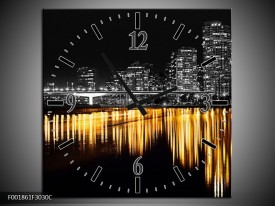 Wandklok op Canvas New York | Kleur: Zwart, Wit, Geel | F001861C