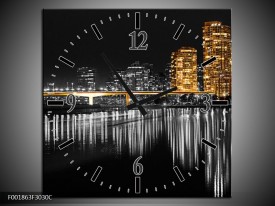 Wandklok op Canvas New York | Kleur: Zwart, Wit, Geel | F001863C