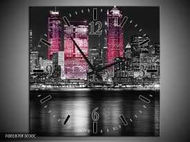 Wandklok op Canvas New York | Kleur: Zwart, Wit, Roze | F001870C