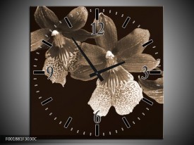 Wandklok op Canvas Bloem | Kleur: Sepia, Bruin | F001881C