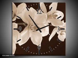 Wandklok op Canvas Orchidee | Kleur: Sepia, Bruin | F001888C