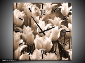 Wandklok op Canvas Tulpen | Kleur: Sepia, Bruin | F001922C