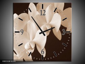 Wandklok op Canvas Orchidee | Kleur: Sepia, Bruin | F001928C