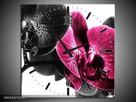 Wandklok op Canvas Orchidee | Kleur: Zwart, Wit, Roze | F002056C