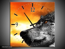 Wandklok op Canvas Wolf | Kleur: Geel, Grijs, Wit | F002060C