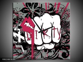 Wandklok op Canvas Popart | Kleur: Zwart, Roze, Wit | F002246C
