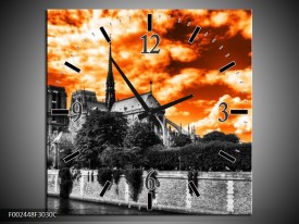 Wandklok op Canvas Parijs | Kleur: Oranje, Wit, Zwart | F002448C