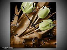 Wandklok op Canvas Tulp | Kleur: Groen, Bruin, Zwart | F002607C