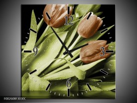 Wandklok op Canvas Tulp | Kleur: Groen, Bruin, Zwart | F002608C