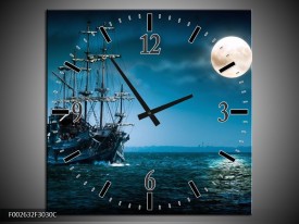 Wandklok op Canvas Boot | Kleur: Blauw, Wit, Zwart | F002632C