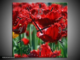 Wandklok op Canvas Tulp | Kleur: Rood, Groen, Geel | F002654C