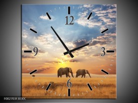 Wandklok op Canvas Olifant | Kleur: Grijs, Geel, Blauw | F002703C