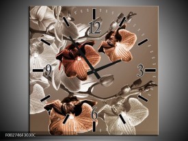 Wandklok op Canvas Orchidee | Kleur: Grijs, Bruin | F002746C