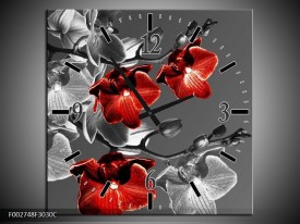 Wandklok op Canvas Orchidee | Kleur: Zwart, Rood, Grijs | F002748C